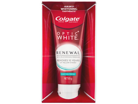 Colgate Optic White Renewal Lasting Fresh Teeth Whitening Toothpaste 85g, With 3% Hydrogen