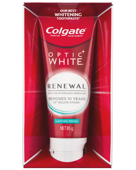 Colgate Optic White Renewal Lasting Fresh Teeth Whitening Toothpaste 85g, With 3% Hydrogen