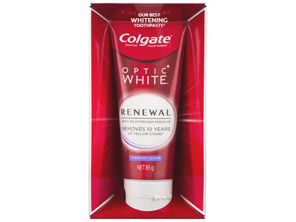 Colgate Optic White Renewal Teeth Whitening Toothpaste 85g, Vibrant Clean, Enamel Safe, with 3%