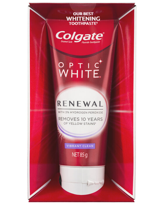 Colgate Optic White Renewal Teeth Whitening Toothpaste 85g, Vibrant Clean, Enamel Safe, with 3%