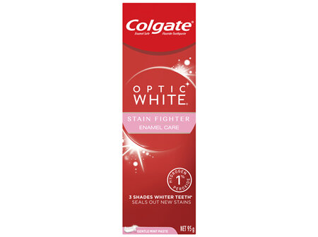 Colgate Optic White Stain Fighter Teeth Whitening Toothpaste 95g, Enamel Care, with 1% Hydrogen