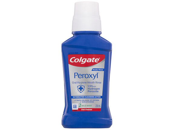 Colgate Peroxyl Oral Hygiene Mouth Rinse Mouthwash, 236mL, Mint with 1.5% Hydrogen Peroxide