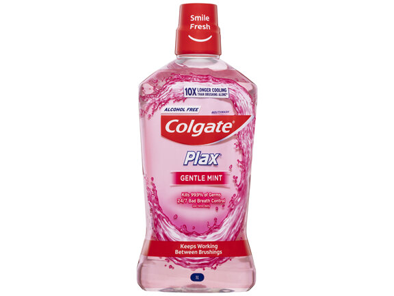 Colgate Plax Antibacterial Mouthwash 1L, Gentle Mint, Alcohol Free, Bad Breath Control