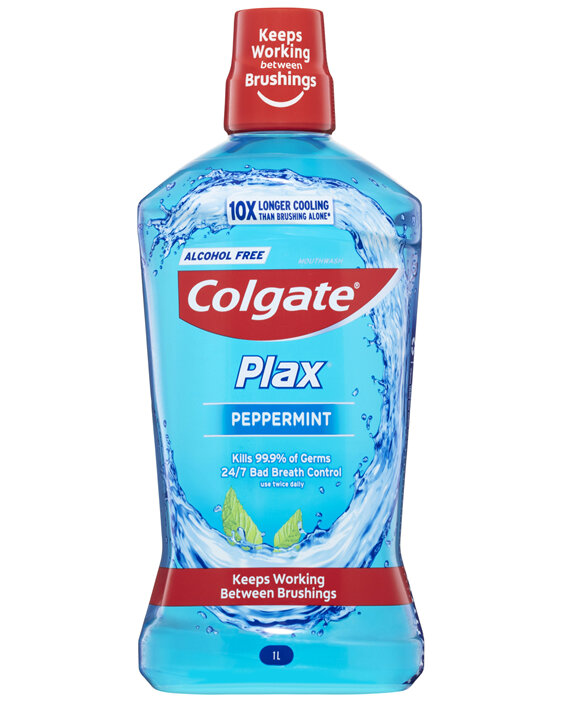 Colgate Plax Antibacterial Mouthwash 1L, Peppermint, Alcohol Free, Bad Breath Control