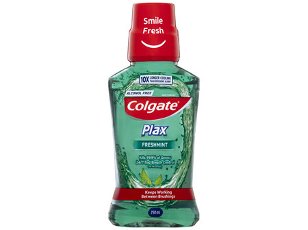 Colgate Plax Antibacterial Mouthwash 250mL, Freshmint, Alcohol Free, Bad Breath Control
