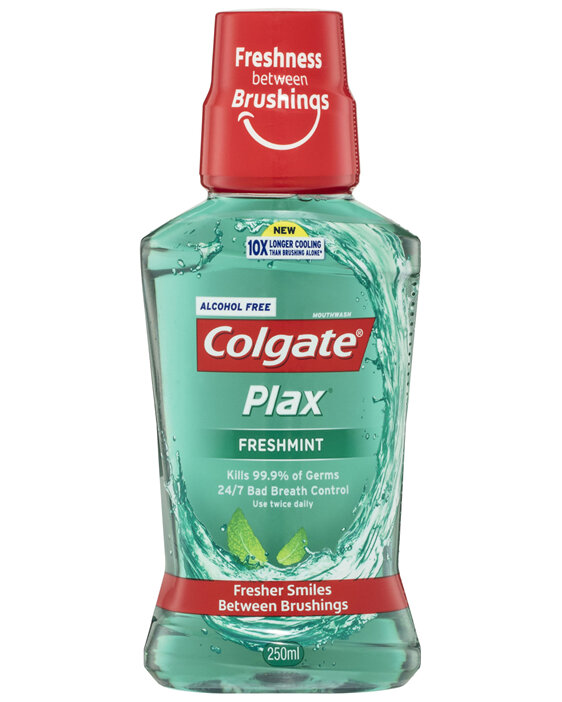 Colgate Plax Antibacterial Mouthwash 250mL, Freshmint, Alcohol Free, Bad Breath Control