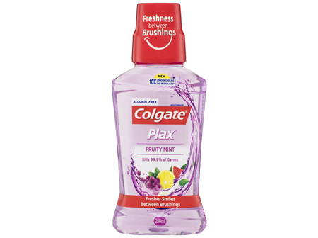 Colgate Plax Antibacterial Mouthwash, 250mL, Fruity Mint, Alcohol Free, Bad Breath Control