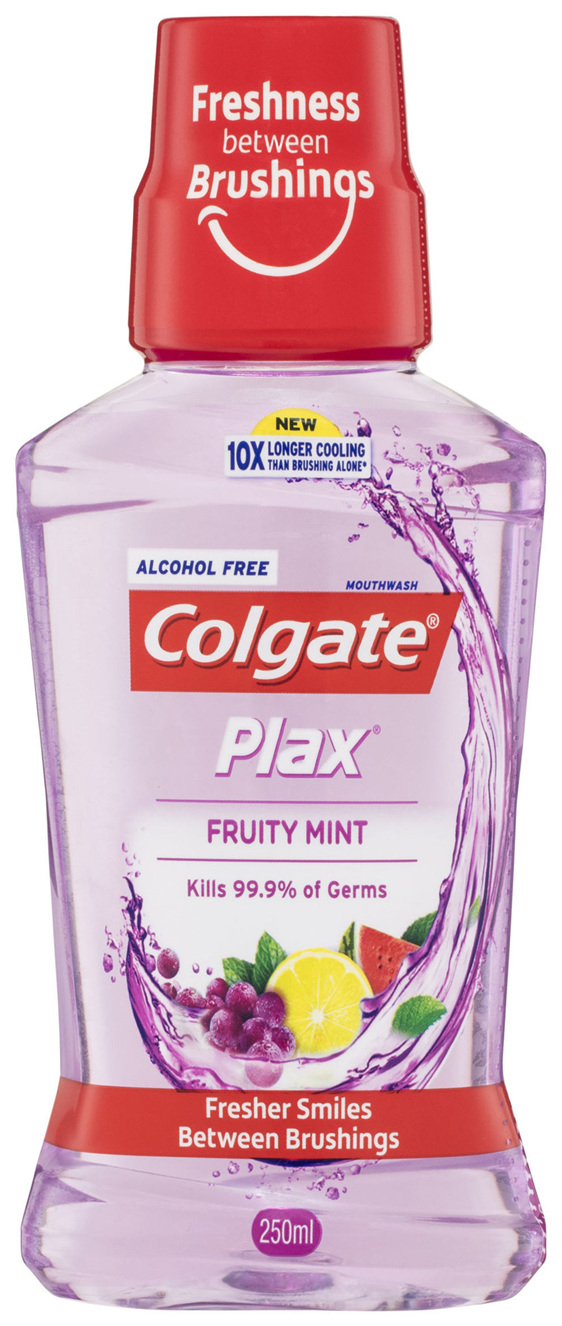 Colgate Plax Antibacterial Mouthwash, 250mL, Fruity Mint, Alcohol Free, Bad Breath Control