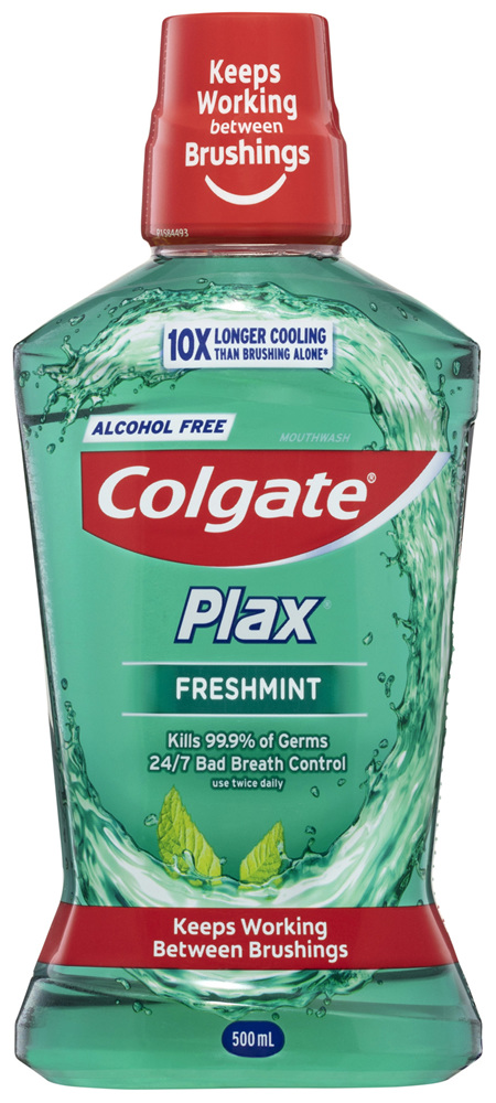 Colgate Plax Antibacterial Mouthwash 500mL, Alcohol Free, Freshmint, Bad Breath Control