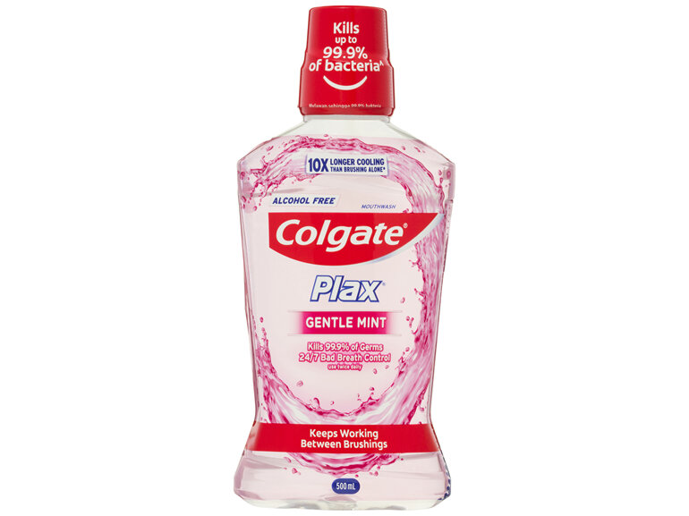 Colgate Plax Antibacterial Mouthwash 500mL, Gentle Mint, Alcohol Free, Bad Breath Control