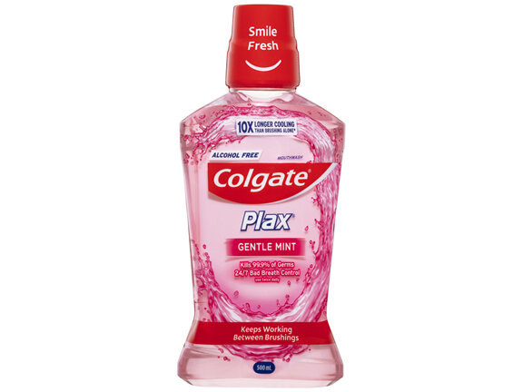 Colgate Plax Antibacterial Mouthwash 500mL, Gentle Mint, Alcohol Free, Bad Breath Control