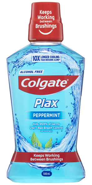 Colgate Plax Antibacterial Mouthwash 500mL, Peppermint, Alcohol Free, Bad Breath Control
