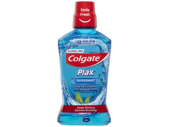 Colgate Plax Antibacterial Mouthwash 500mL, Peppermint, Alcohol Free, Bad Breath Control