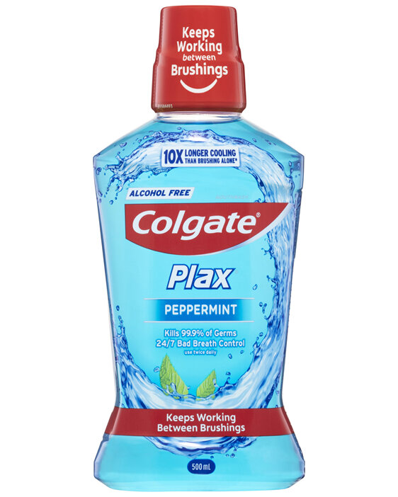 Colgate Plax Antibacterial Mouthwash 500mL, Peppermint, Alcohol Free, Bad Breath Control