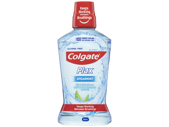 Colgate Plax Antibacterial Mouthwash, 500mL, Spearmint, Alcohol Free, Bad Breath Control