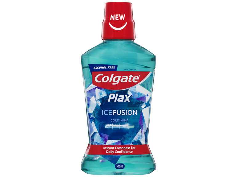 Colgate Plax Ice Fusion Antibacterial Mouthwash, 500mL, Cold Mint, Alcohol Free, Bad Breath Control