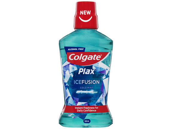 Colgate Plax Ice Fusion Antibacterial Mouthwash, 500mL, Cold Mint, Alcohol Free, Bad Breath Control