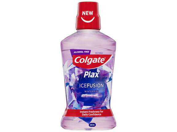 Colgate Plax Ice Fusion Antibacterial Mouthwash, 500mL, Wintermint, Alcohol Free, Bad Breath