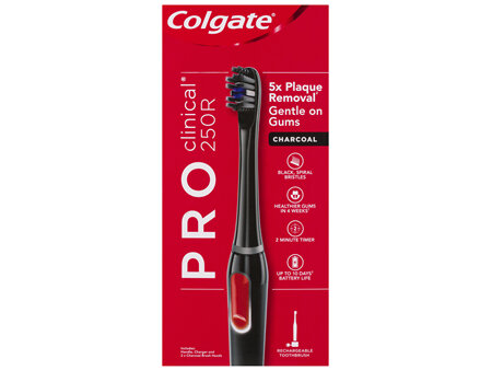 Colgate PRO Clinical Electric Toothbrush, 250R Charcoal, 5 x Plaque Removal, Gentle on Gums