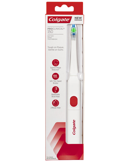 Colgate ProClinical 150 Battery Power Toothbrush, 1 Pack, Soft Bristles with Sonic Actions