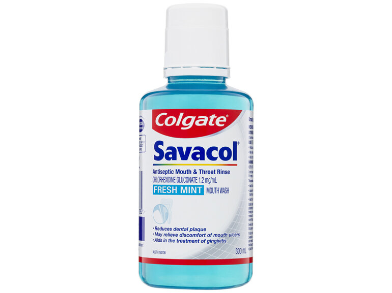 Colgate Savacol Antiseptic Mouth and Throat Rinse Mouthwash, 300mL, Fresh Mint