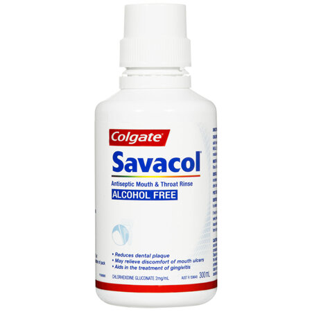 Colgate Savacol Antiseptic Mouth and Throat Rinse Mouthwash, 300mL, Alcohol Free