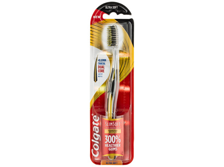 Colgate Slim Soft Advanced Charcoal Manual Toothbrush, 1 Pack, Ultra Soft Bristles