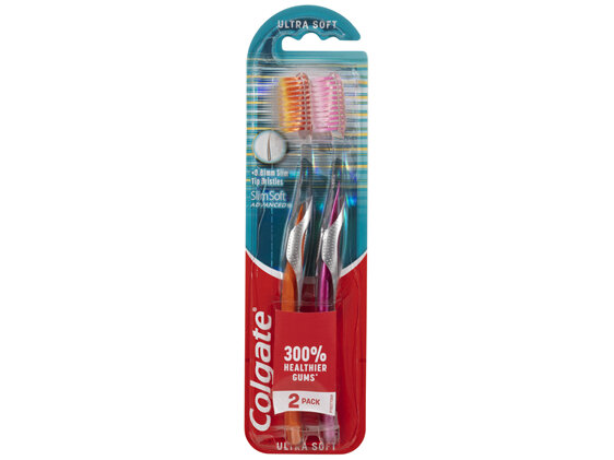 Colgate Slim Soft Advanced Manual Toothbrush, Value 2 Pack, Ultra Soft Bristles