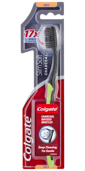 Colgate Slim Soft Charcoal Manual Toothbrush, 1 Pack, Soft With Slim Tip Antibacterial Bristles