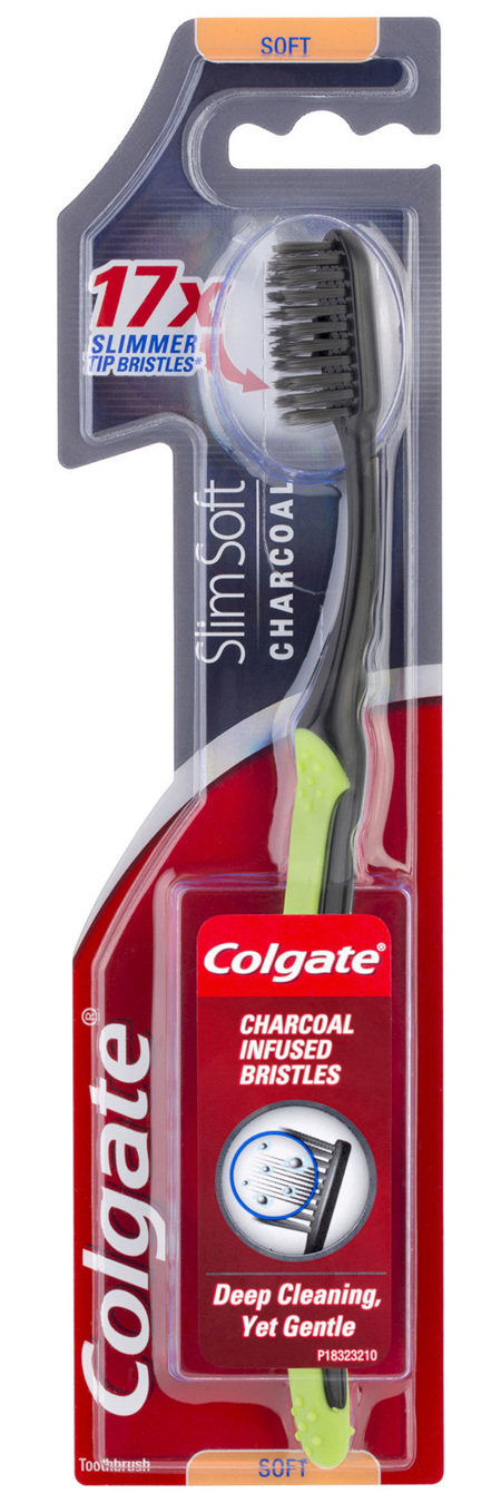 Colgate Slim Soft Charcoal Manual Toothbrush, 1 Pack, Soft With Slim Tip Antibacterial Bristles