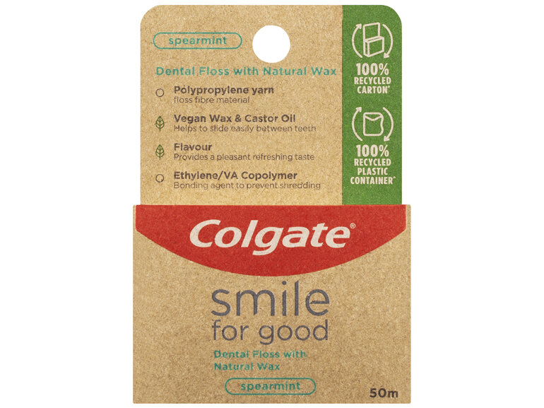 Colgate Smile For Good Dental Floss, 50m, Spearmint, Naturally Waxed, Recycled Packaging and Vegan