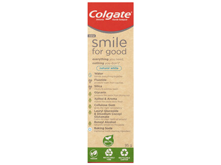 Colgate Smile For Good Natural White Toothpaste, 95g, Recyclable Tube and Vegan Formula