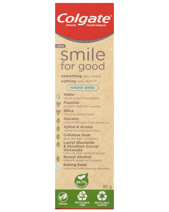 Colgate Smile For Good Natural White Toothpaste, 95g, Recyclable Tube and Vegan Formula