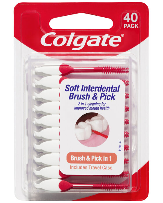 Colgate Soft Interdental Brush & Pick 40 Pack With Travel Case