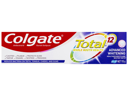 Colgate Total Advanced Whitening Antibacterial Toothpaste 115g, Whole Mouth Health, Multi Benefit