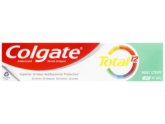 Colgate Total Mint Stripe Antibacterial Gel Toothpaste 200g, Whole Mouth Health, Multi Benefit