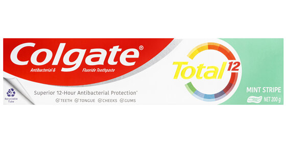 Colgate Total Mint Stripe Antibacterial Gel Toothpaste 200g, Whole Mouth Health, Multi Benefit