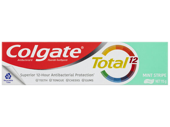 Colgate Total Mint Stripe Gel Antibacterial Toothpaste 115g, Whole Mouth Health, Multi Benefit