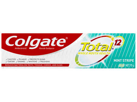 Colgate Total Mint Stripe Gel Antibacterial Toothpaste 115g, Whole Mouth Health, Multi Benefit