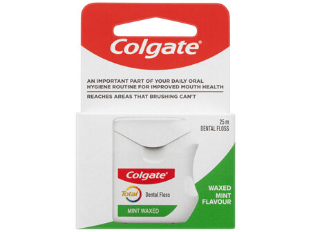 Colgate Total Mint Waxed Dental Floss, 25m, New & Improved*, Protects Gums & Helps Prevent Tooth
