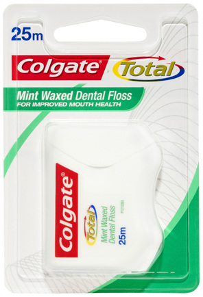 Colgate Total Mint Waxed Dental Floss, 25m, Protects Gums & Reduces Tooth Decay