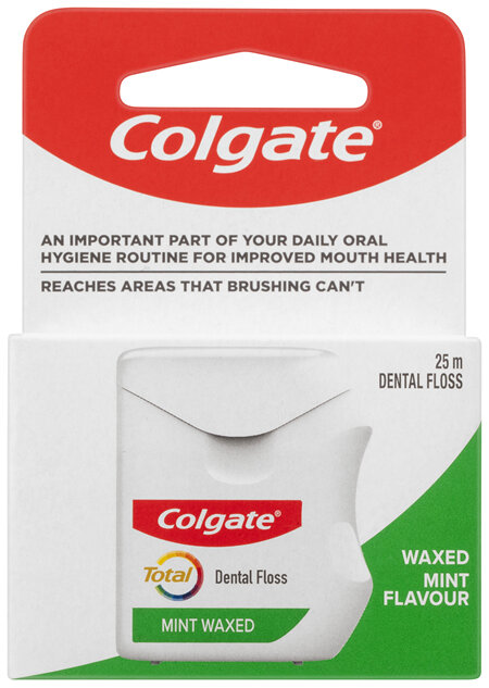 Colgate Total Mint Waxed Dental Floss, 25m, Protects Gums & Helps Prevent Tooth Decay