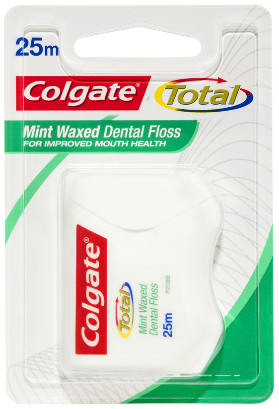Colgate Total Mint Waxed Dental Floss, 25m, Protects Gums & Reduces Tooth Decay