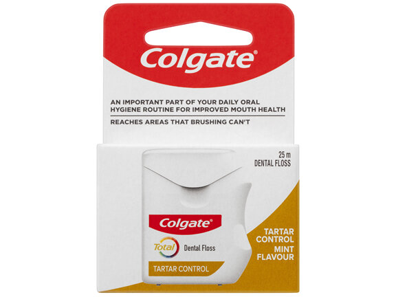 Colgate Total Tartar Control Dental Floss, 25m, New & Improved*, Protects Gums & Helps Prevent