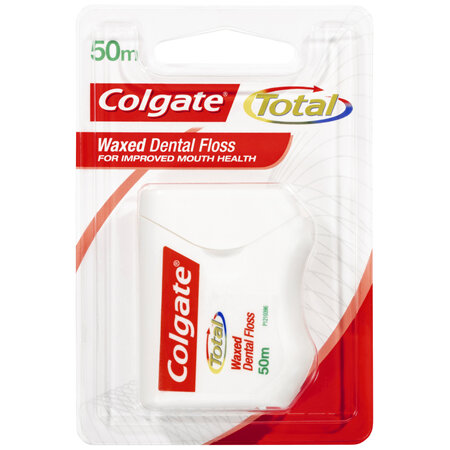 Colgate Total Waxed Dental Floss, 50m, New & Improved*, Protects Gums & Helps Prevent Tooth Decay