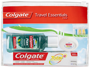 Colgate Travel Essentials Kit, 1 Pack, Toothbrush, Toothpaste, Mouthwash, Floss and Travel Bag Pack