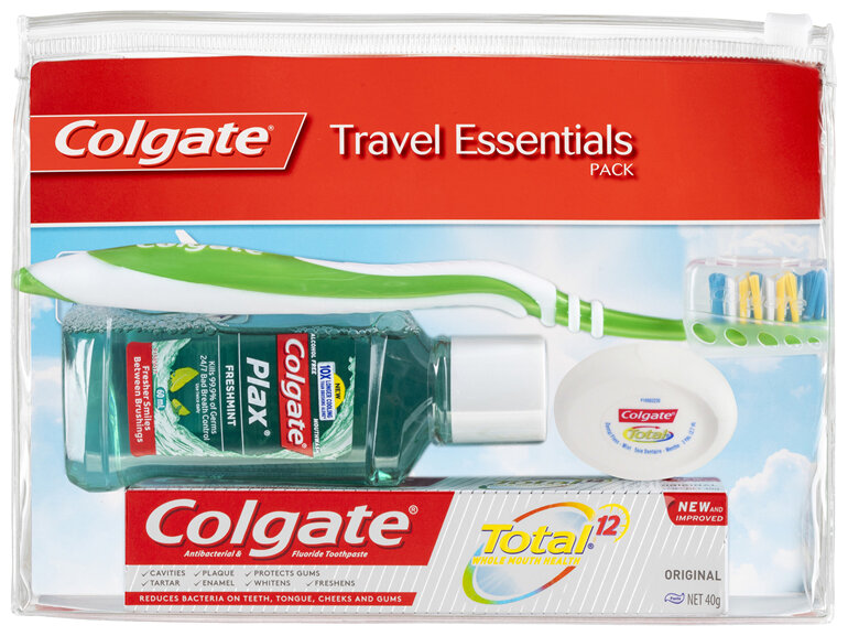 Colgate Travel Essentials Kit, 1 Pack, Toothbrush, Toothpaste, Mouthwash, Floss And Travel Bag Pack - Moorebank Day & Night Pharmacy