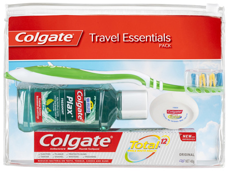 Colgate Travel Essentials Kit, Toothbrush, Toothpaste, Mouthwash, Floss and Travel Bag Pack