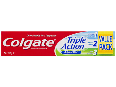Colgate Triple Action Cavity Protection Fluoride Toothpaste Original Mint Value Pack 220g