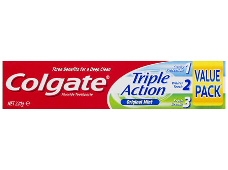 Colgate Triple Action Cavity Protection Fluoride Toothpaste Original Mint Value Pack 220g